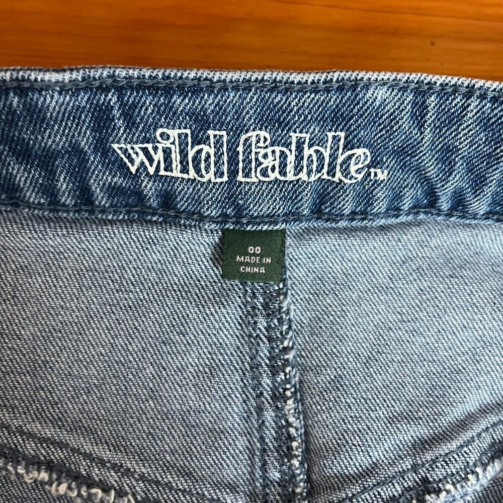 Two Tone Denim Mini Skirt Zipper Front Raw Hem - Size 00 - Picture 7 of 7
